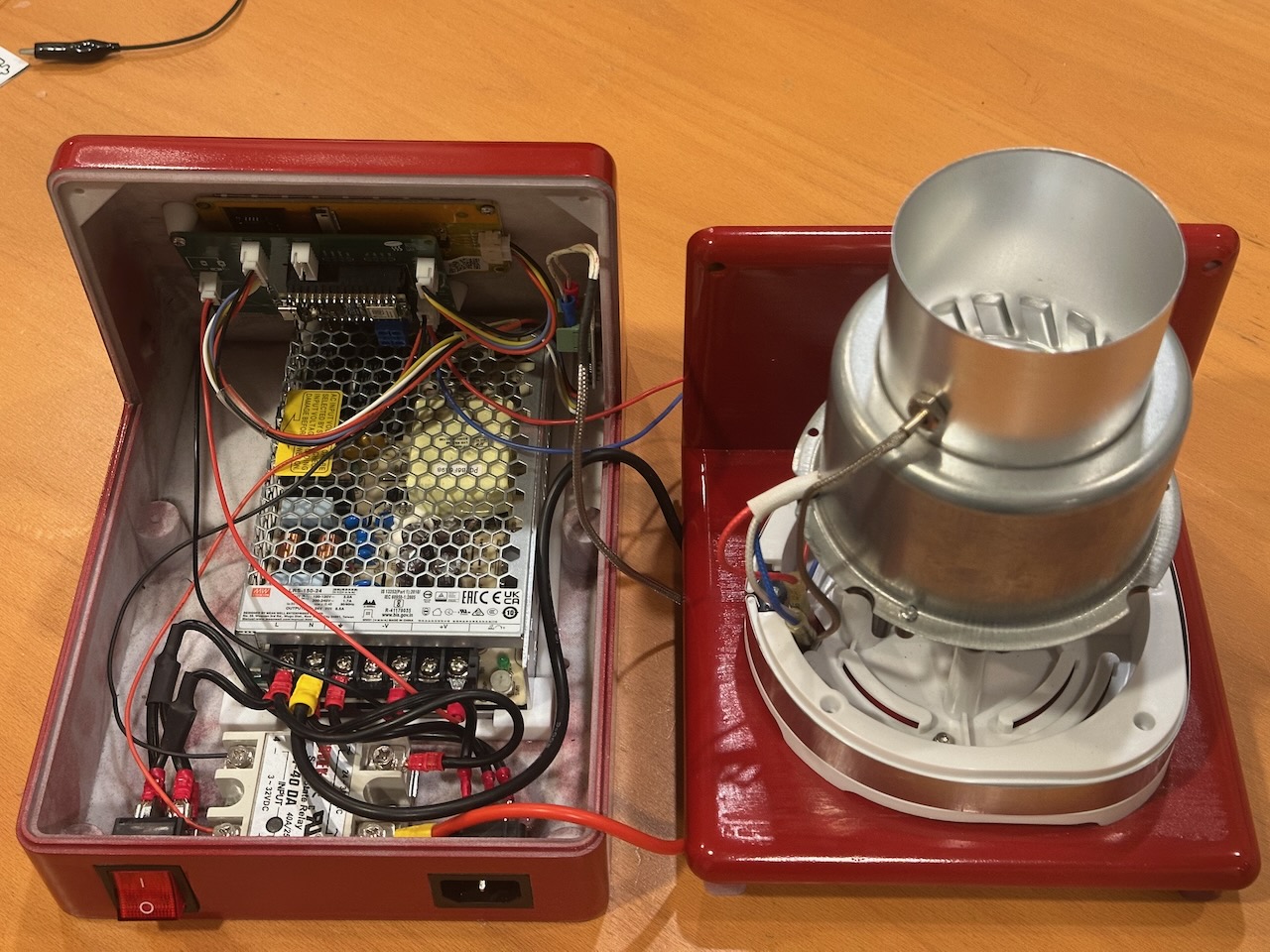Enclosure opened showing all internal components